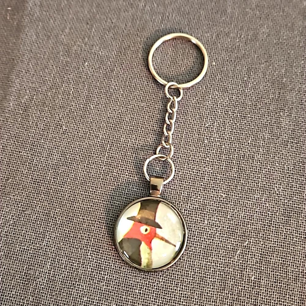 1970s Children's book keyring Woodpecker in top hat Richard Scarry ooak handmade